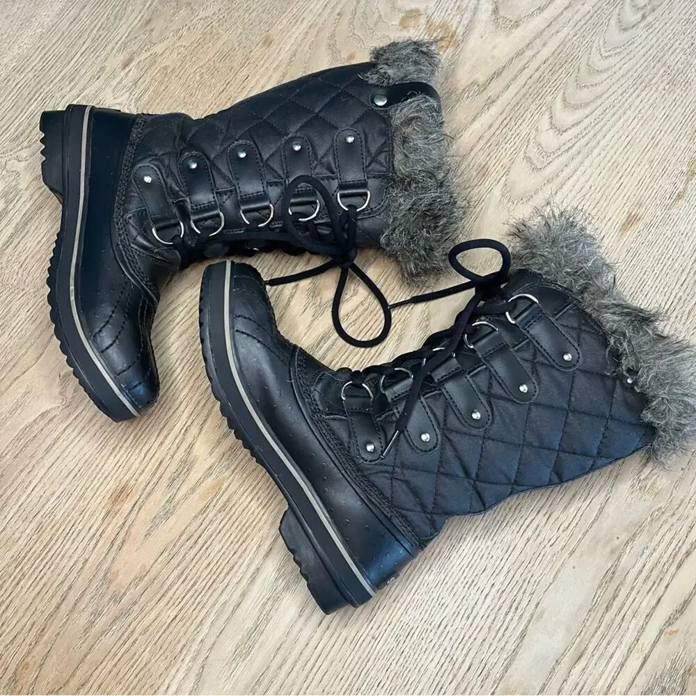 Sorel Tofino II Black Waterproof Quilted Lace Up Snow Boots Womens Size 6.5